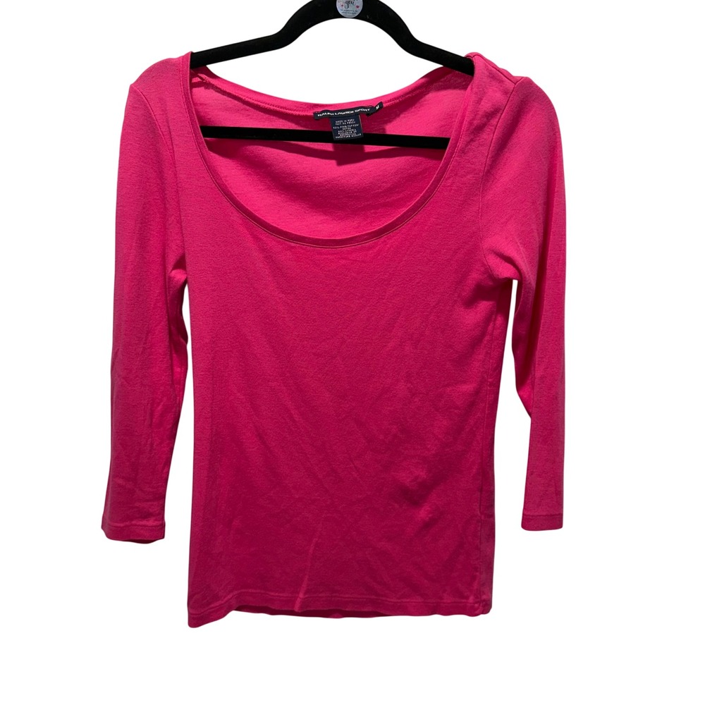 Ralph Lauren‎ Sport Pink Pima Cotton Lyocell Scoop Neck Long Sleeve Top Womens M